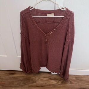 Together Rose-Mauve Button V-Neck Knit Top